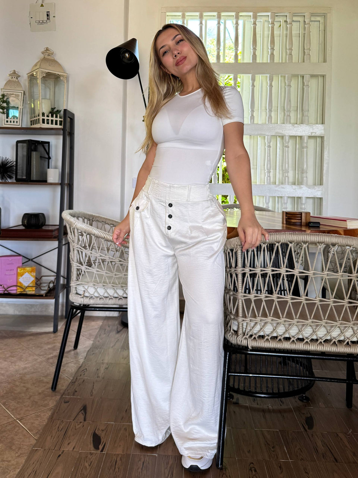 31054 PANTALON SATIN BOTONES